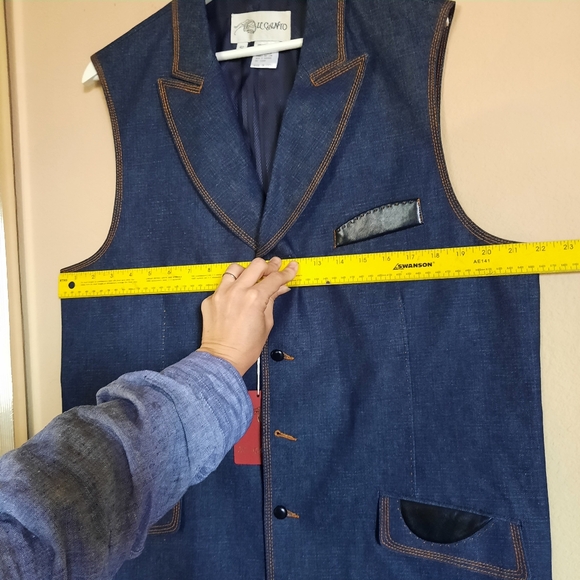 Il Canto Men's Blue Vest with Faux Leather Trim Streetstyle Dapper - Picture 3 of 8